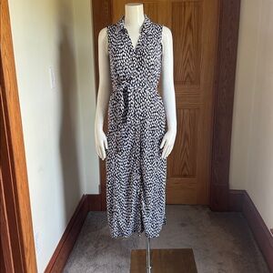Talbots Black White Print Sleeveless Button Front Shirt Dress Belted SIZE SP